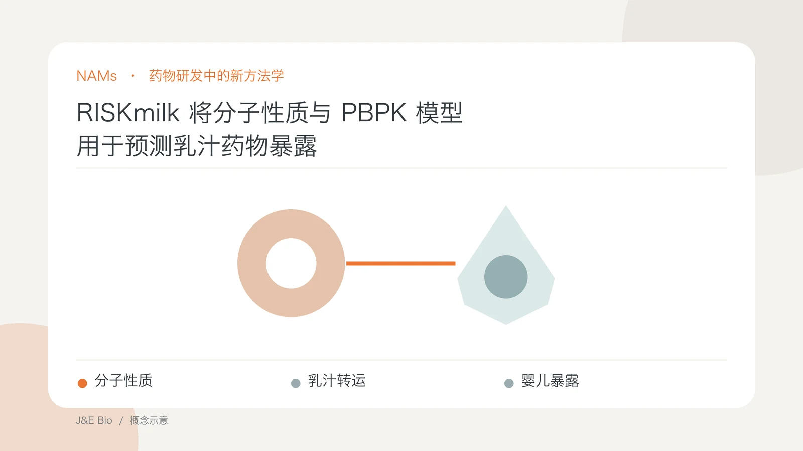 RISKmilk 将分子性质与 PBPK 模型用于预测乳汁药物暴露;以分子性质、乳汁转运、婴儿暴露为主题的抽象概念图