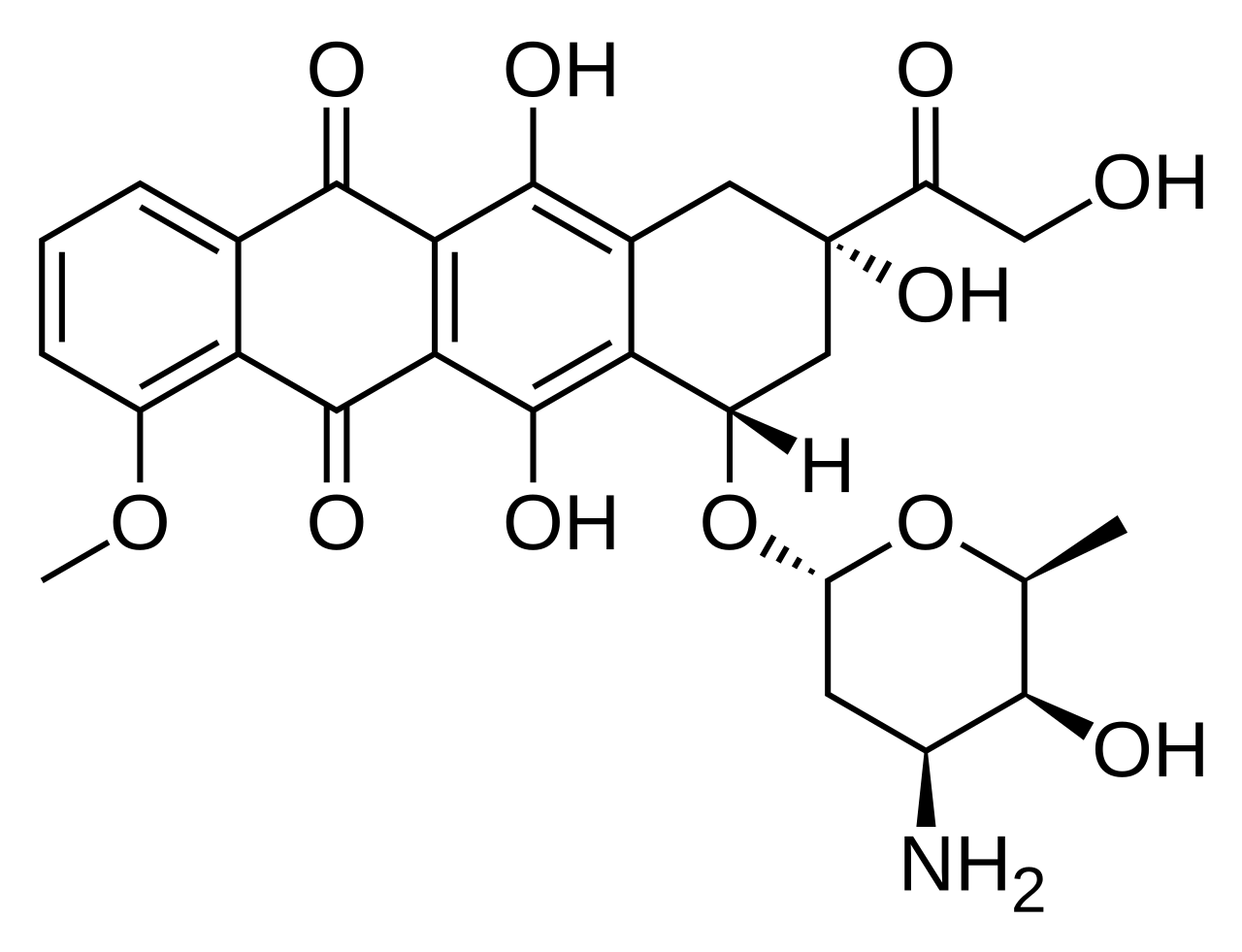 多柔比星的分子结构。