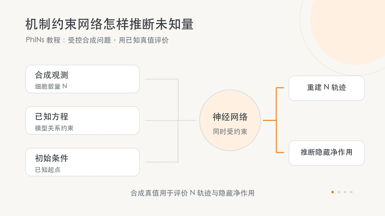 PhINs 教程将合成观测、已知方程和初始条件结合,重建数量轨迹并推断隐藏净作用。